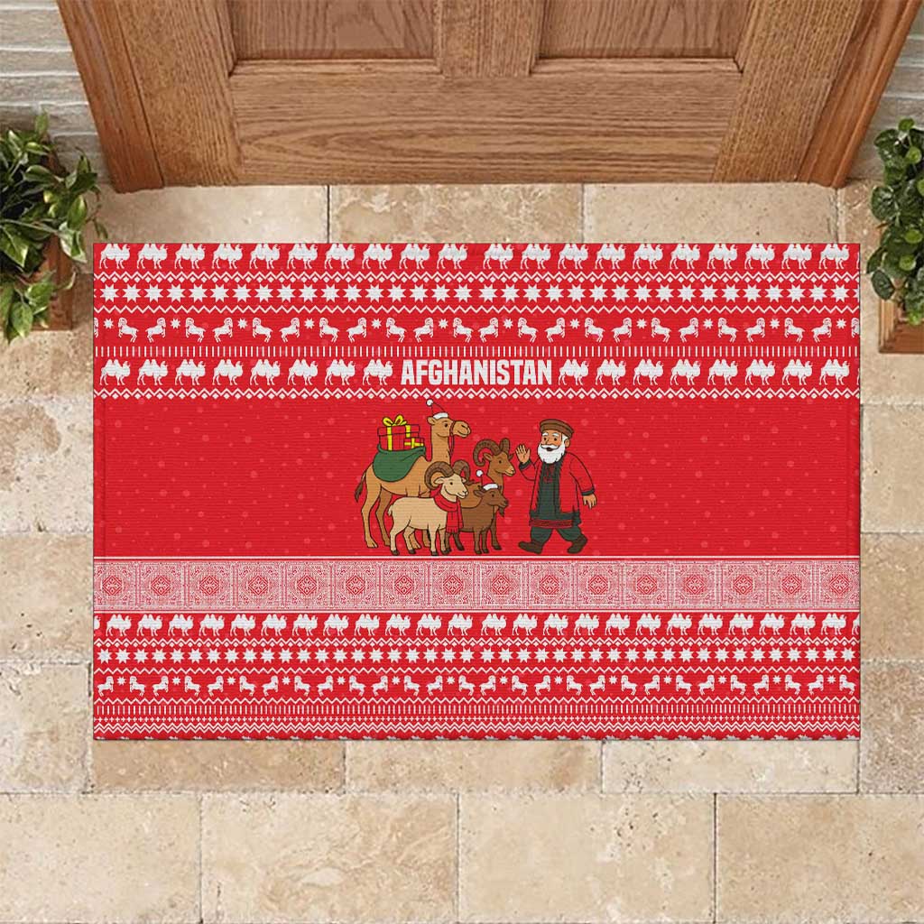 Afghanistan Christmas Rubber Doormat with Santa Camels Sheep Traditional Pattern and Festive Design - Wonder Print Shop