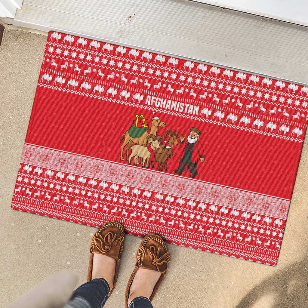 Afghanistan Christmas Rubber Doormat with Santa Camels Sheep Traditional Pattern and Festive Design - Wonder Print Shop