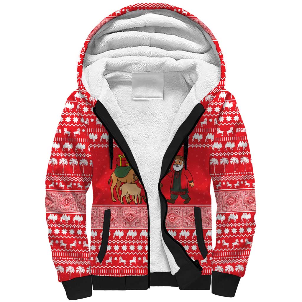 Afghanistan Christmas Sherpa Hoodie with Santa Camels Sheep Traditional Pattern and Festive Design - Wonder Print Shop