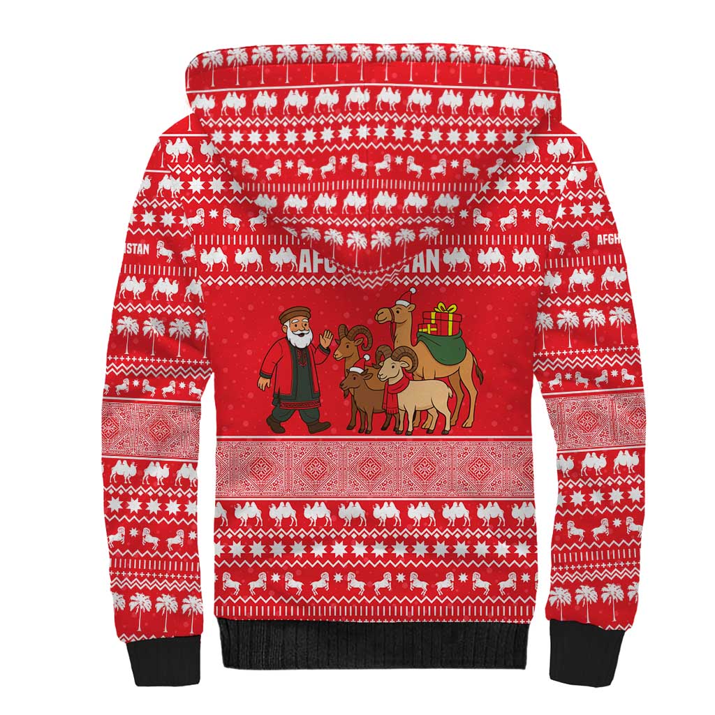 Afghanistan Christmas Sherpa Hoodie with Santa Camels Sheep Traditional Pattern and Festive Design - Wonder Print Shop