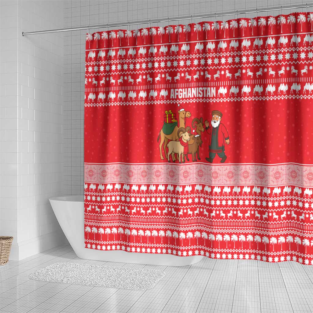 Afghanistan Christmas Shower Curtain with Santa Camels Sheep Traditional Pattern and Festive Design - Wonder Print Shop