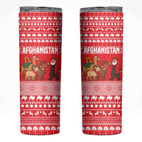 Afghanistan Christmas Skinny Tumbler with Santa Camels Sheep Traditional Pattern and Festive Design - Wonder Print Shop