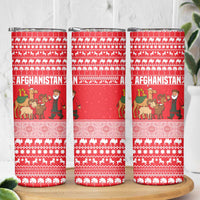 Afghanistan Christmas Skinny Tumbler with Santa Camels Sheep Traditional Pattern and Festive Design - Wonder Print Shop