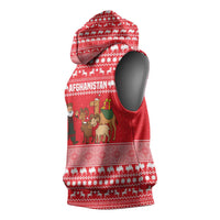 Afghanistan Christmas Sleeveless Hoodie with Santa Camels Sheep Traditional Pattern and Festive Design - Wonder Print Shop
