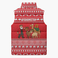 Afghanistan Christmas Sleeveless Puffer Jacket with Santa Camels Sheep Traditional Pattern and Festive Design - Wonder Print Shop