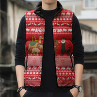 Afghanistan Christmas Sleeveless Puffer Jacket with Santa Camels Sheep Traditional Pattern and Festive Design - Wonder Print Shop