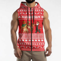 Afghanistan Christmas Sleeveless Zip Hoodie with Santa Camels Sheep Traditional Pattern and Festive Design - Wonder Print Shop