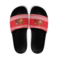 Afghanistan Christmas Slide Sandals with Santa Camels Sheep Traditional Pattern and Festive Design - Wonder Print Shop