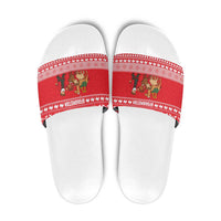 Afghanistan Christmas Slide Sandals with Santa Camels Sheep Traditional Pattern and Festive Design - Wonder Print Shop