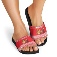 Afghanistan Christmas Slide Sandals with Santa Camels Sheep Traditional Pattern and Festive Design - Wonder Print Shop