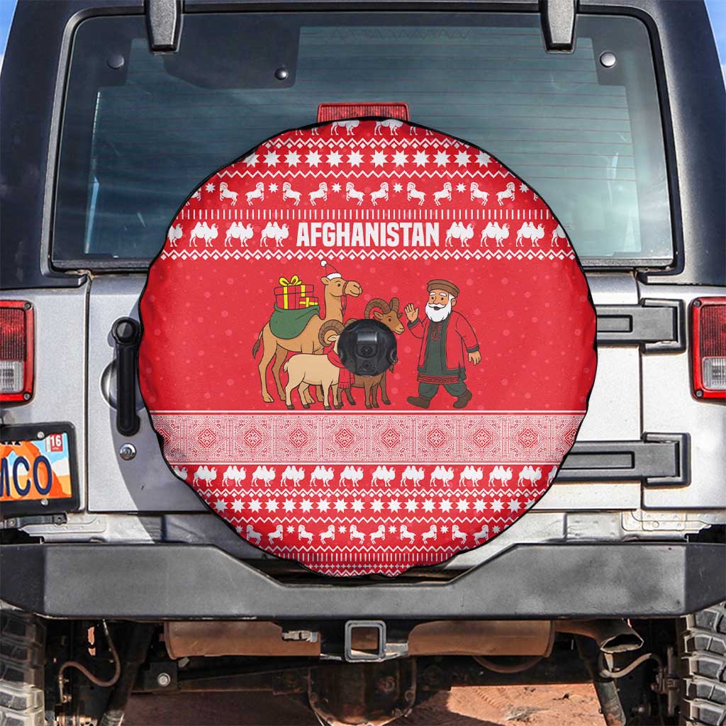 Afghanistan Christmas Spare Tire Cover with Santa Camels Sheep Traditional Pattern and Festive Design - Wonder Print Shop