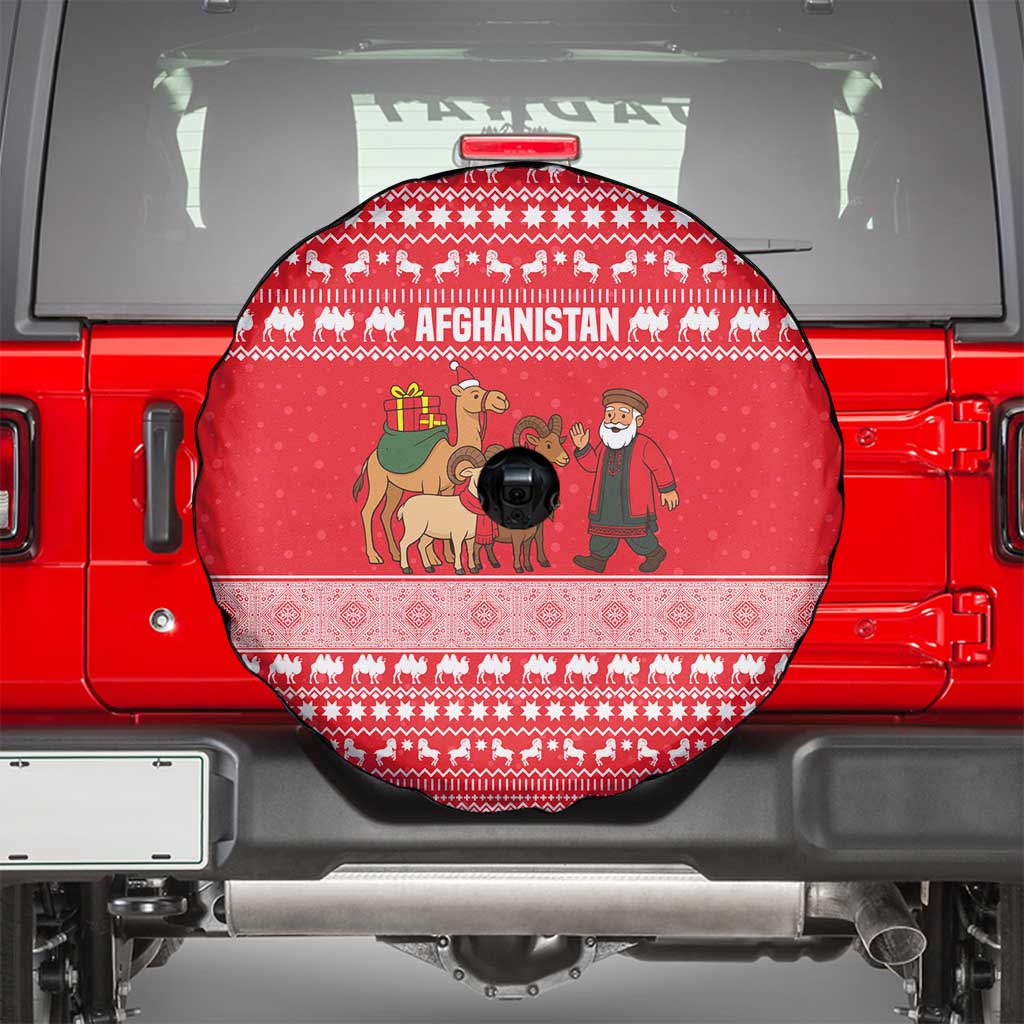 Afghanistan Christmas Spare Tire Cover with Santa Camels Sheep Traditional Pattern and Festive Design - Wonder Print Shop
