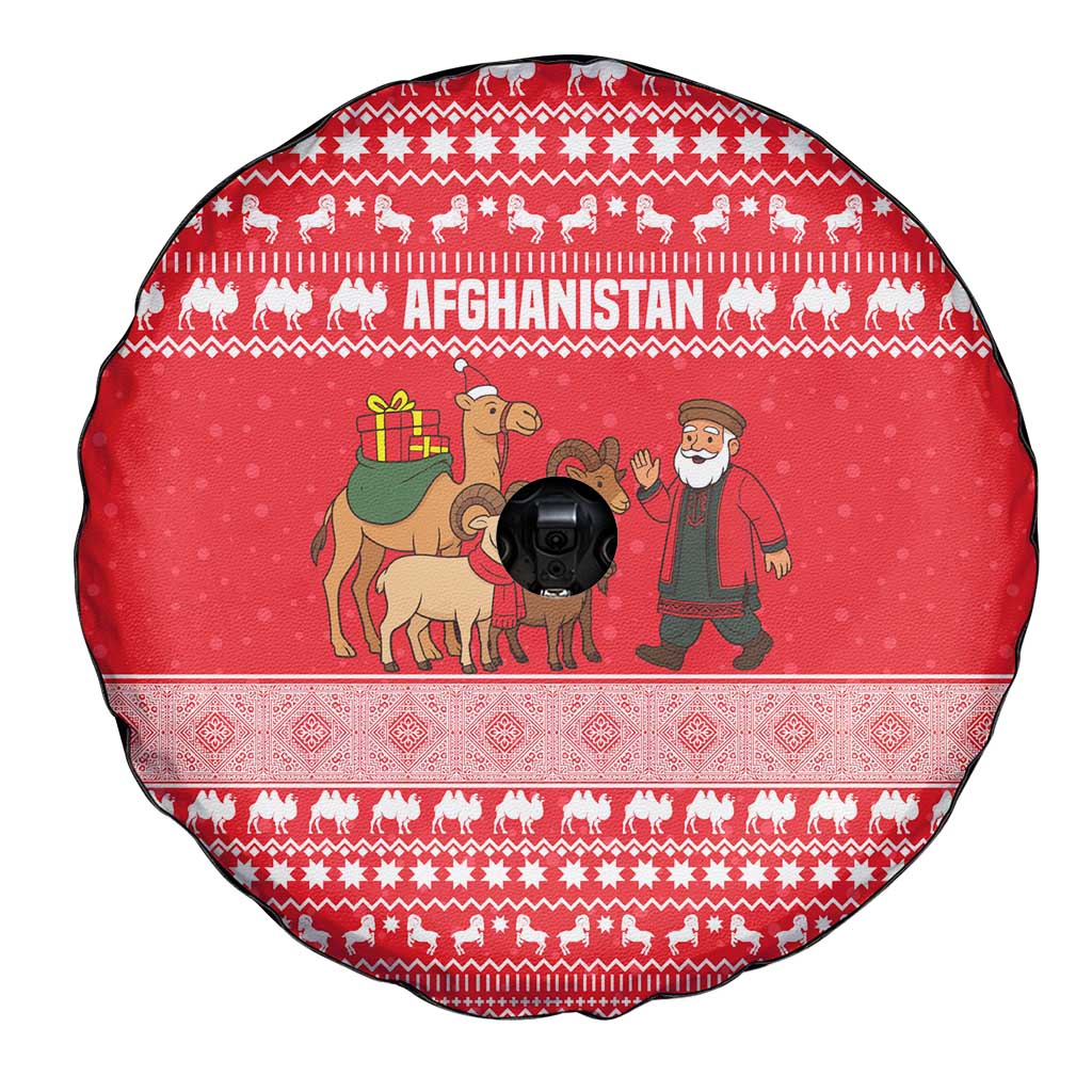 Afghanistan Christmas Spare Tire Cover with Santa Camels Sheep Traditional Pattern and Festive Design - Wonder Print Shop
