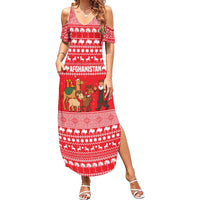 Afghanistan Christmas Summer Maxi Dress with Santa Camels Sheep Traditional Pattern and Festive Design - Wonder Print Shop