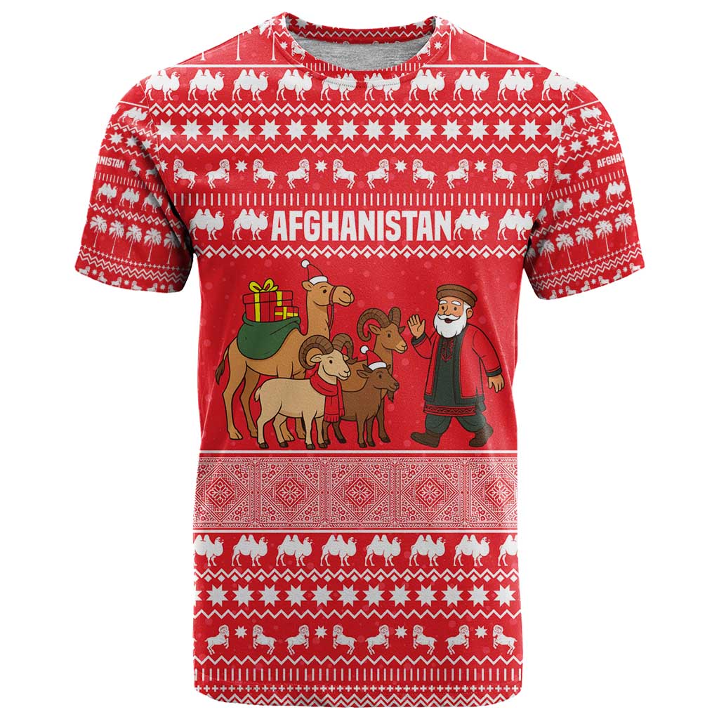 Afghanistan Christmas T Shirt with Santa Camels Sheep Traditional Pattern and Festive Design - Wonder Print Shop
