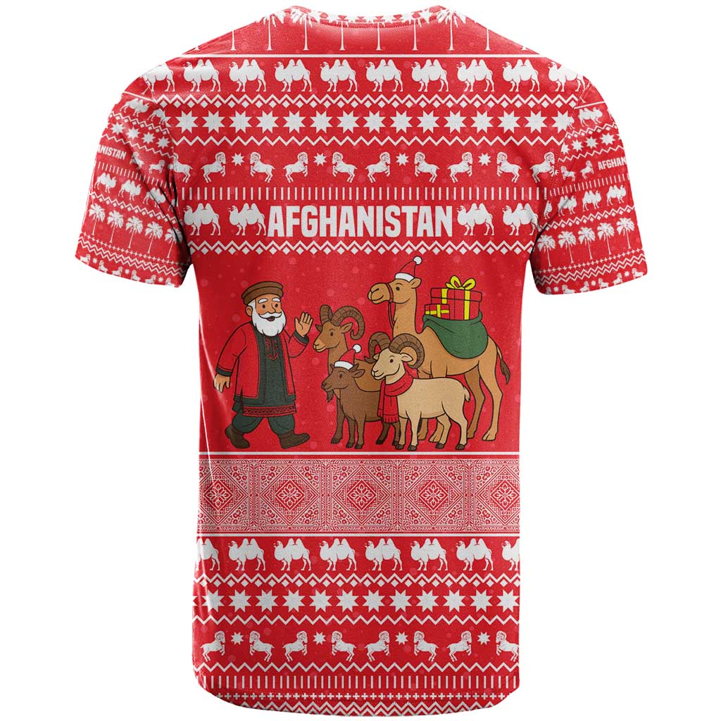 Afghanistan Christmas T Shirt with Santa Camels Sheep Traditional Pattern and Festive Design - Wonder Print Shop