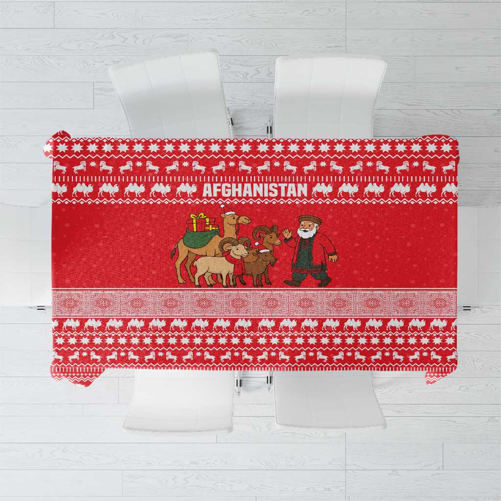 Afghanistan Christmas Tablecloth with Santa Camels Sheep Traditional Pattern and Festive Design - Wonder Print Shop
