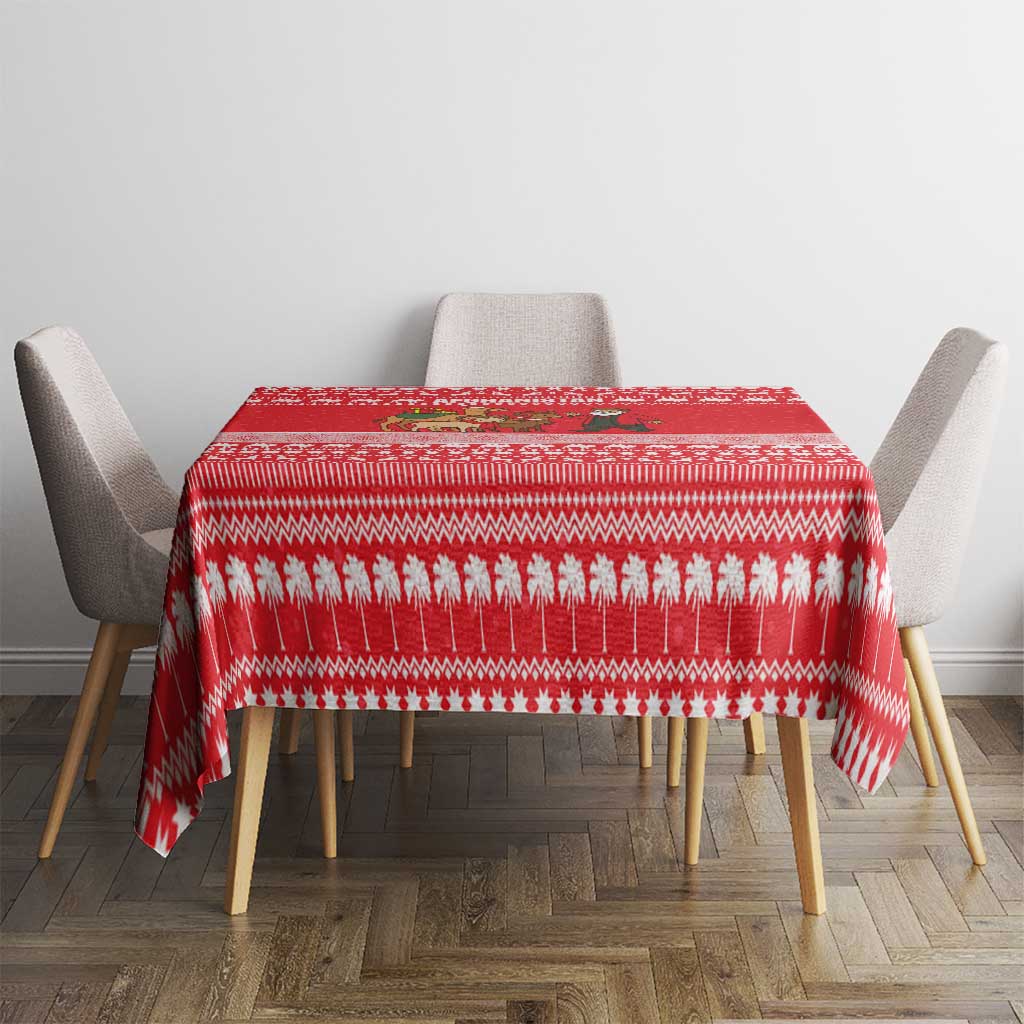 Afghanistan Christmas Tablecloth with Santa Camels Sheep Traditional Pattern and Festive Design - Wonder Print Shop