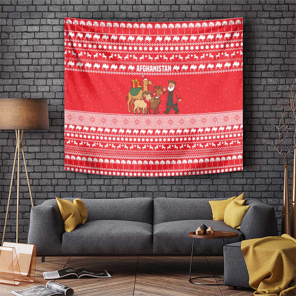 Afghanistan Christmas Tapestry with Santa Camels Sheep Traditional Pattern and Festive Design - Wonder Print Shop