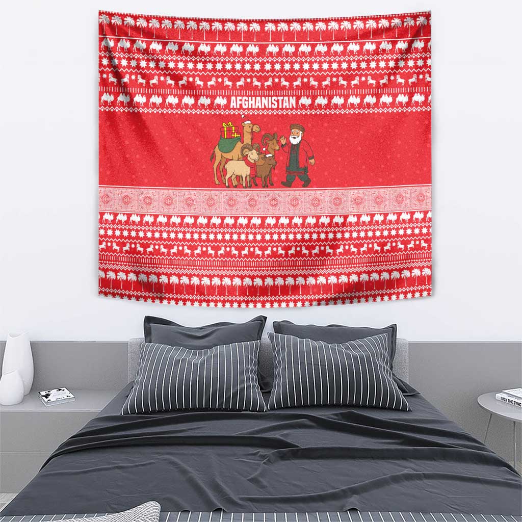 Afghanistan Christmas Tapestry with Santa Camels Sheep Traditional Pattern and Festive Design - Wonder Print Shop