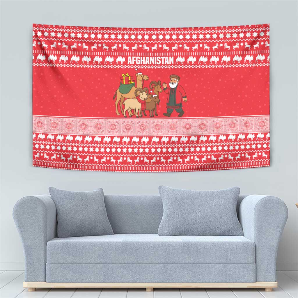 Afghanistan Christmas Tapestry with Santa Camels Sheep Traditional Pattern and Festive Design - Wonder Print Shop
