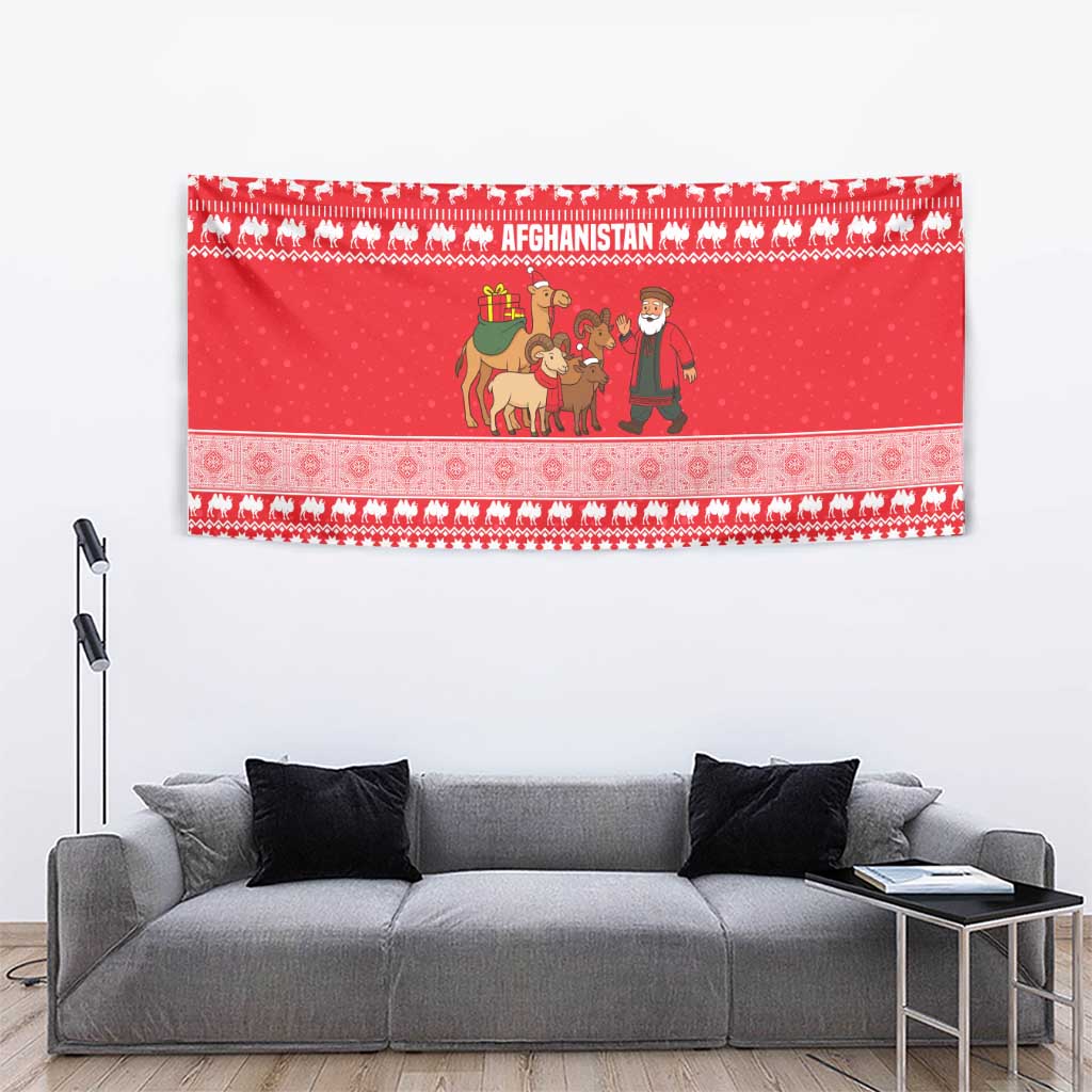 Afghanistan Christmas Tapestry with Santa Camels Sheep Traditional Pattern and Festive Design - Wonder Print Shop