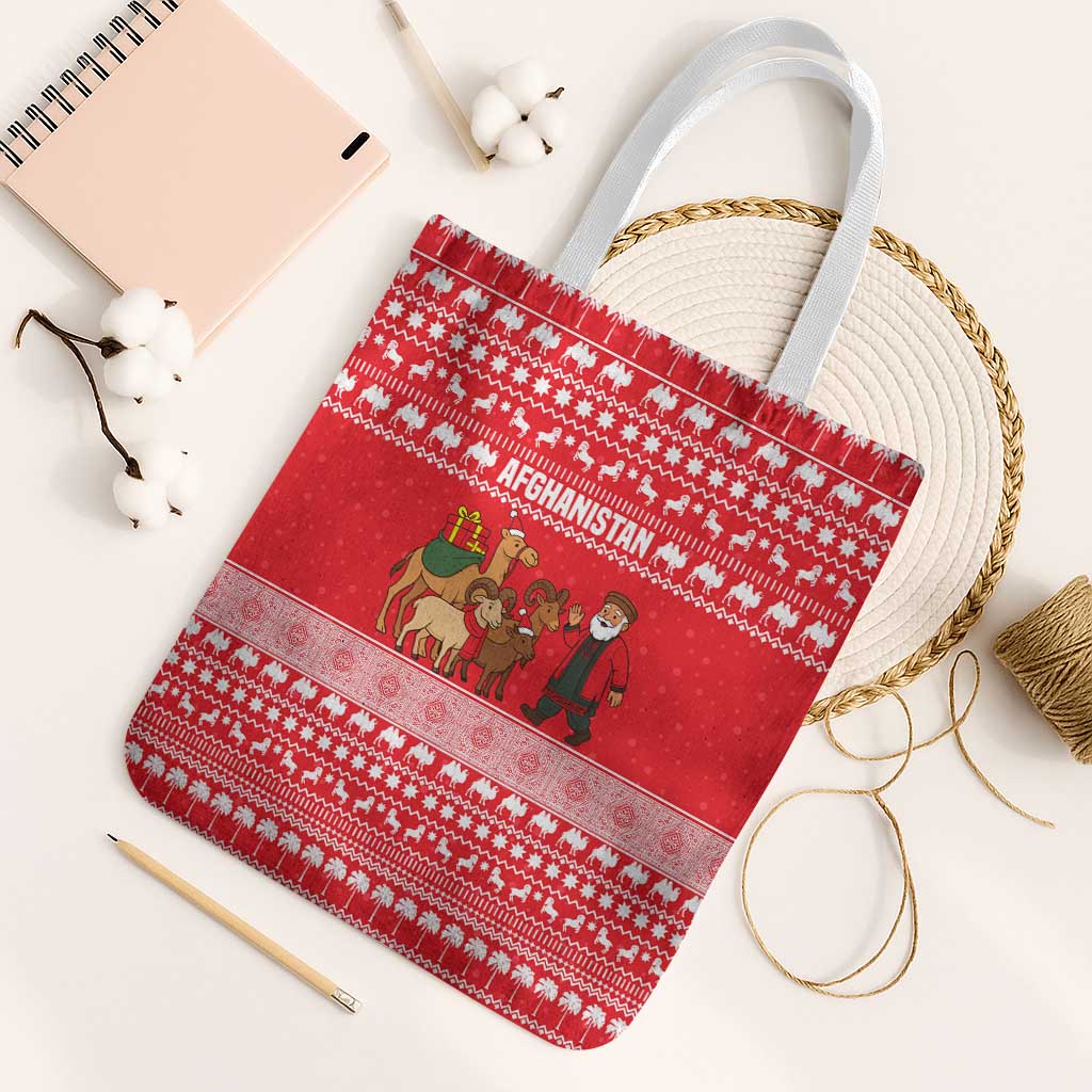 Afghanistan Christmas Tote Bag with Santa Camels Sheep Traditional Pattern and Festive Design - Wonder Print Shop
