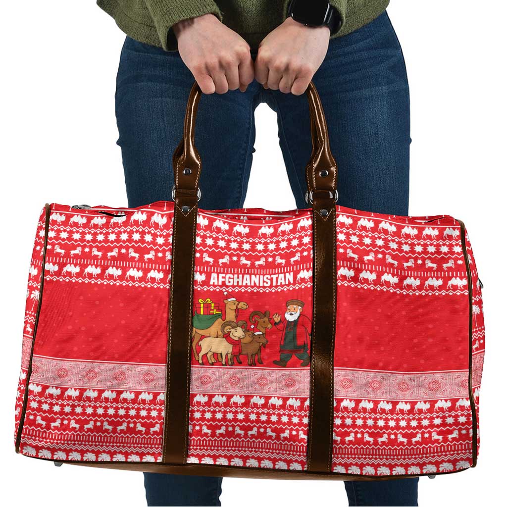 Afghanistan Christmas Travel Bag with Santa Camels Sheep Traditional Pattern and Festive Design - Wonder Print Shop