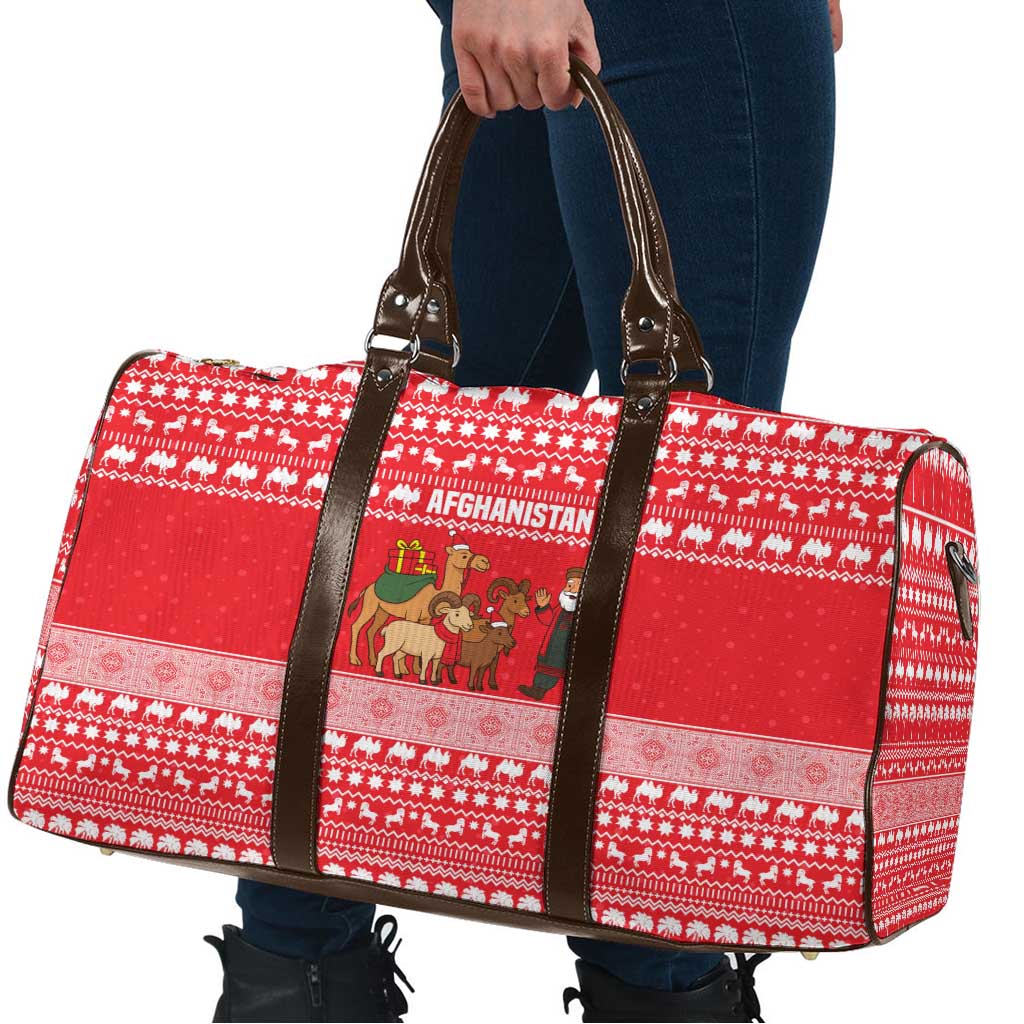 Afghanistan Christmas Travel Bag with Santa Camels Sheep Traditional Pattern and Festive Design - Wonder Print Shop