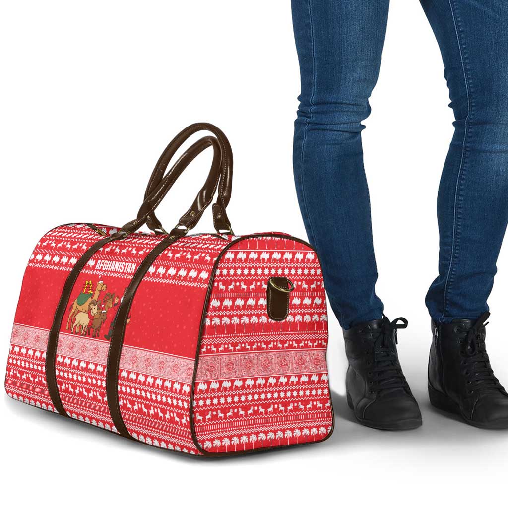 Afghanistan Christmas Travel Bag with Santa Camels Sheep Traditional Pattern and Festive Design - Wonder Print Shop
