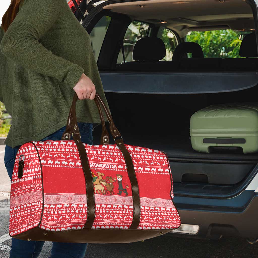 Afghanistan Christmas Travel Bag with Santa Camels Sheep Traditional Pattern and Festive Design - Wonder Print Shop