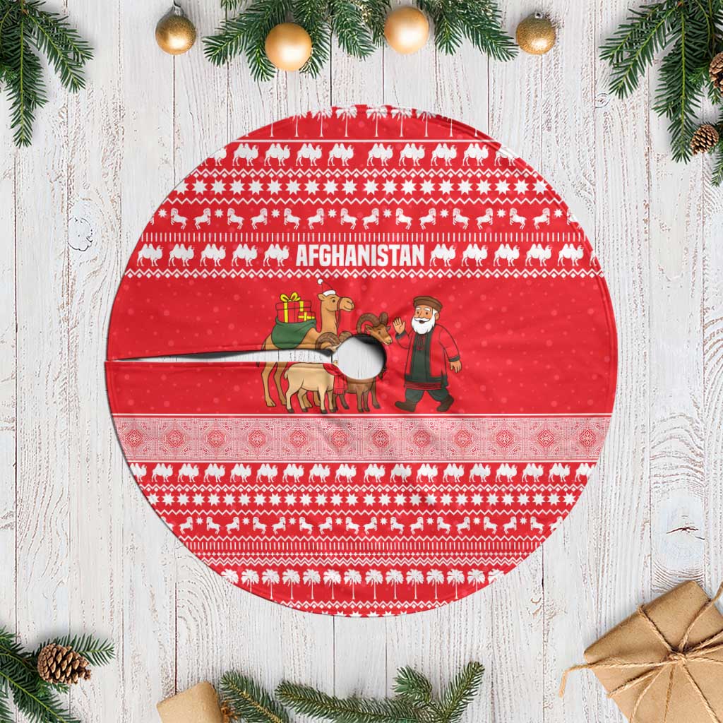 Afghanistan Christmas Tree Skirt with Santa Camels Sheep Traditional Pattern and Festive Design - Wonder Print Shop