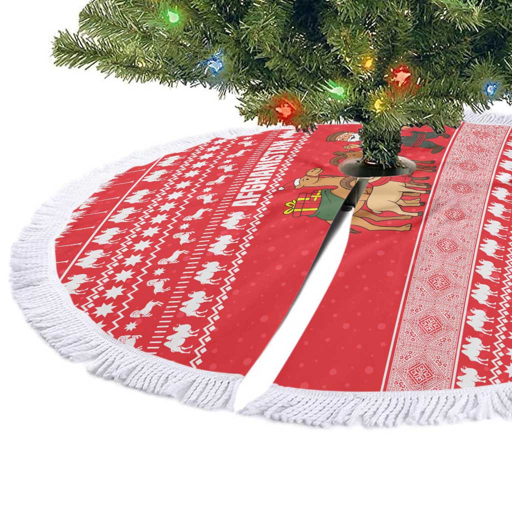 Afghanistan Christmas Tree Skirt with Santa Camels Sheep Traditional Pattern and Festive Design - Wonder Print Shop