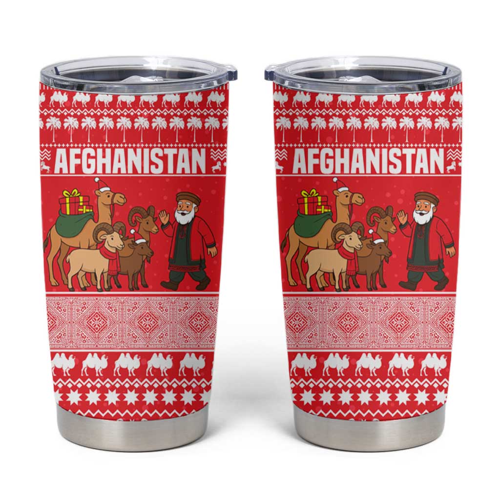 Afghanistan Christmas Tumbler Cup with Santa Camels Sheep Traditional Pattern and Festive Design - Wonder Print Shop
