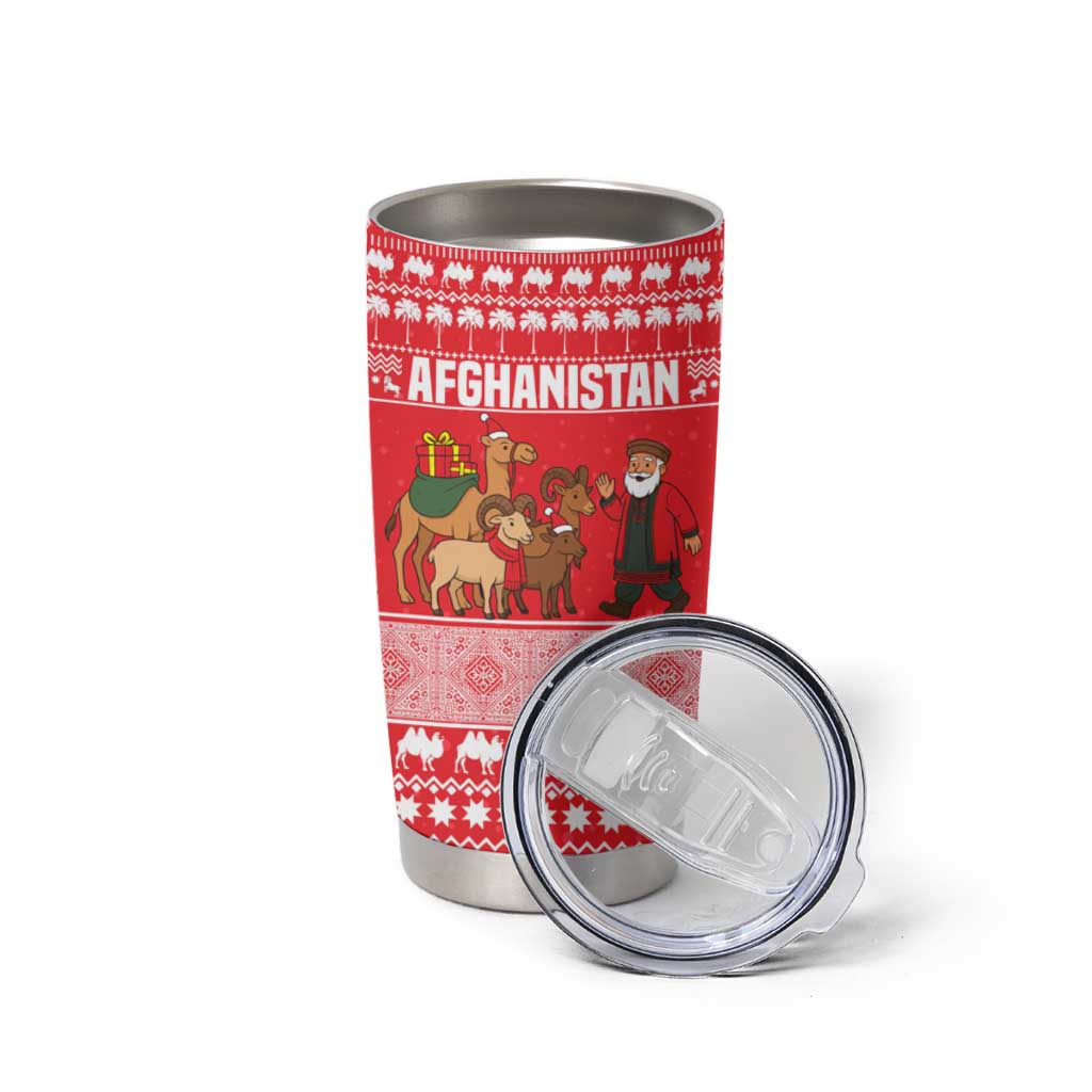 Afghanistan Christmas Tumbler Cup with Santa Camels Sheep Traditional Pattern and Festive Design - Wonder Print Shop