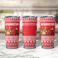 Afghanistan Christmas Tumbler Cup with Santa Camels Sheep Traditional Pattern and Festive Design - Wonder Print Shop