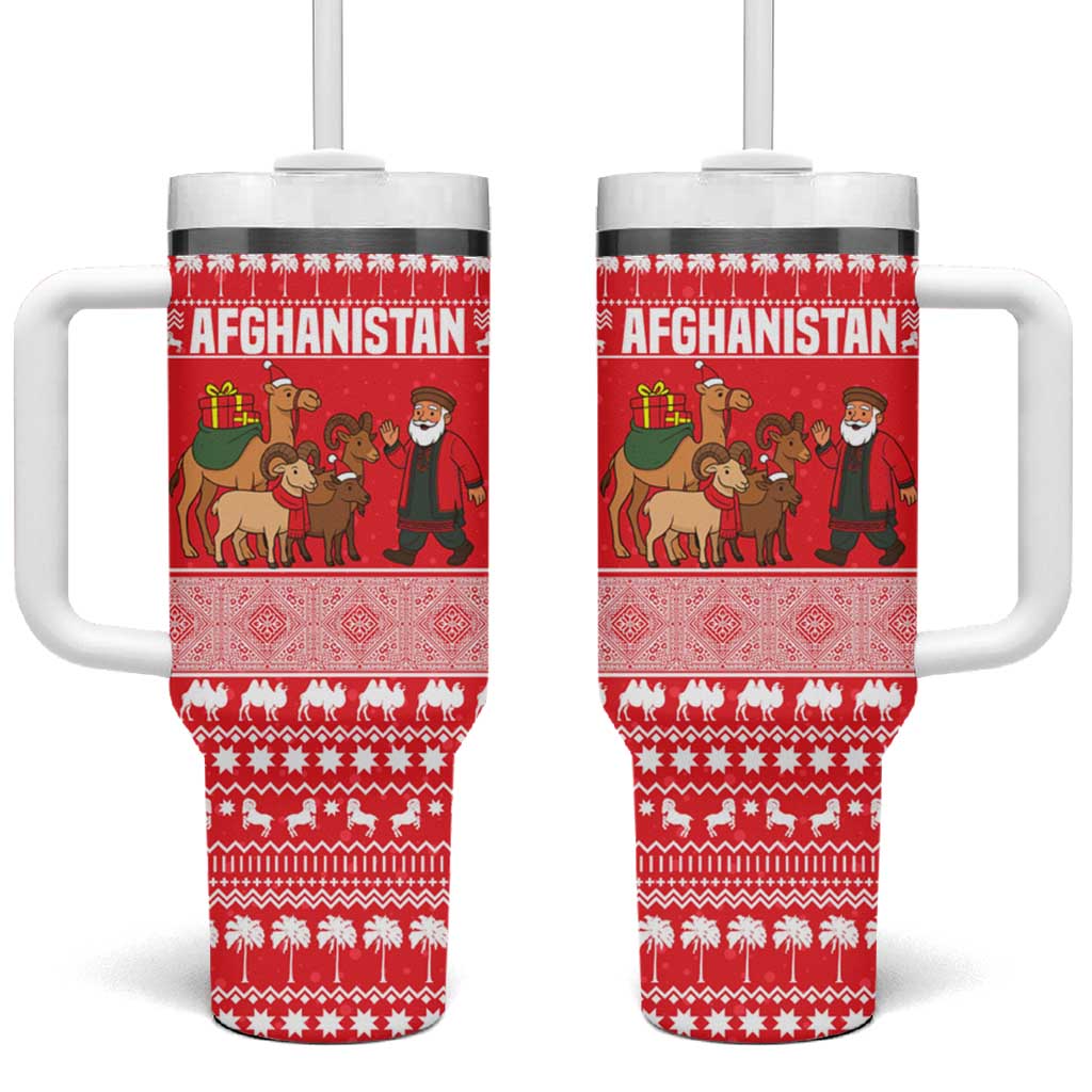 Afghanistan Christmas Tumbler With Handle with Santa Camels Sheep Traditional Pattern and Festive Design - Wonder Print Shop