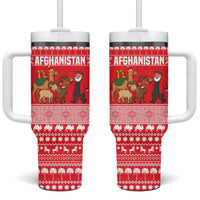 Afghanistan Christmas Tumbler With Handle with Santa Camels Sheep Traditional Pattern and Festive Design - Wonder Print Shop