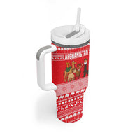 Afghanistan Christmas Tumbler With Handle with Santa Camels Sheep Traditional Pattern and Festive Design - Wonder Print Shop