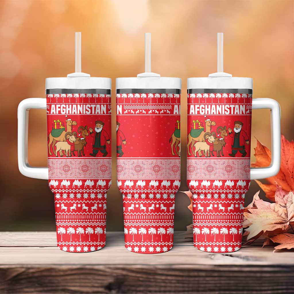 Afghanistan Christmas Tumbler With Handle with Santa Camels Sheep Traditional Pattern and Festive Design - Wonder Print Shop