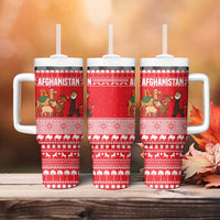 Afghanistan Christmas Tumbler With Handle with Santa Camels Sheep Traditional Pattern and Festive Design - Wonder Print Shop