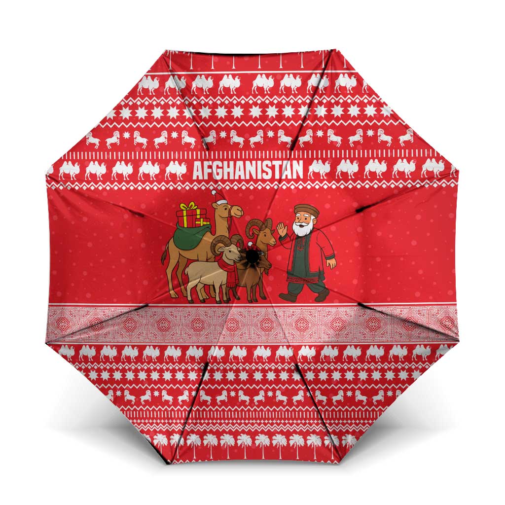 Afghanistan Christmas Umbrella with Santa Camels Sheep Traditional Pattern and Festive Design - Wonder Print Shop