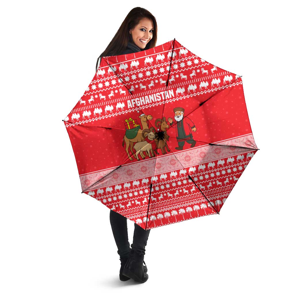 Afghanistan Christmas Umbrella with Santa Camels Sheep Traditional Pattern and Festive Design - Wonder Print Shop