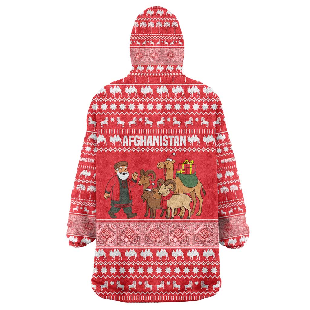 Afghanistan Christmas Wearable Blanket Hoodie with Santa Camels Sheep Traditional Pattern and Festive Design - Wonder Print Shop