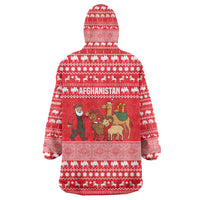 Afghanistan Christmas Wearable Blanket Hoodie with Santa Camels Sheep Traditional Pattern and Festive Design - Wonder Print Shop