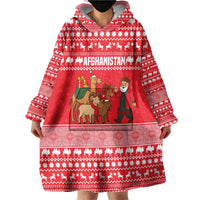 Afghanistan Christmas Wearable Blanket Hoodie with Santa Camels Sheep Traditional Pattern and Festive Design - Wonder Print Shop
