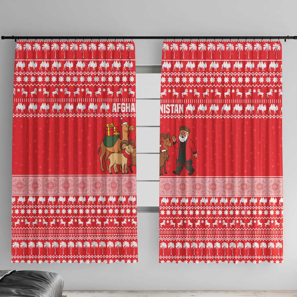 Afghanistan Christmas Window Curtain with Santa Camels Sheep Traditional Pattern and Festive Design - Wonder Print Shop