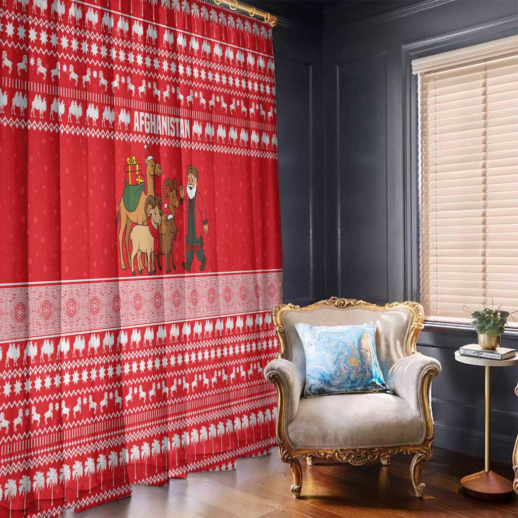 Afghanistan Christmas Window Curtain with Santa Camels Sheep Traditional Pattern and Festive Design - Wonder Print Shop