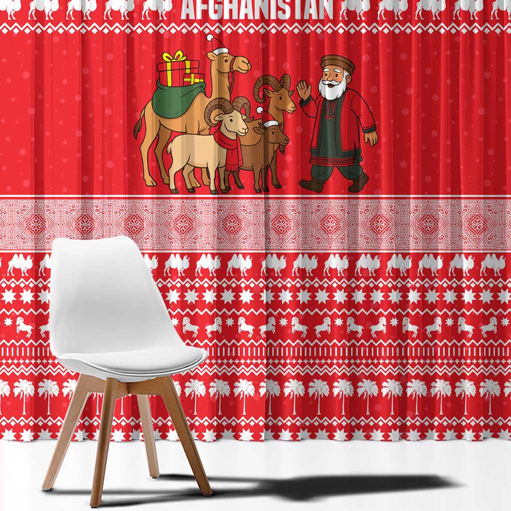 Afghanistan Christmas Window Curtain with Santa Camels Sheep Traditional Pattern and Festive Design - Wonder Print Shop