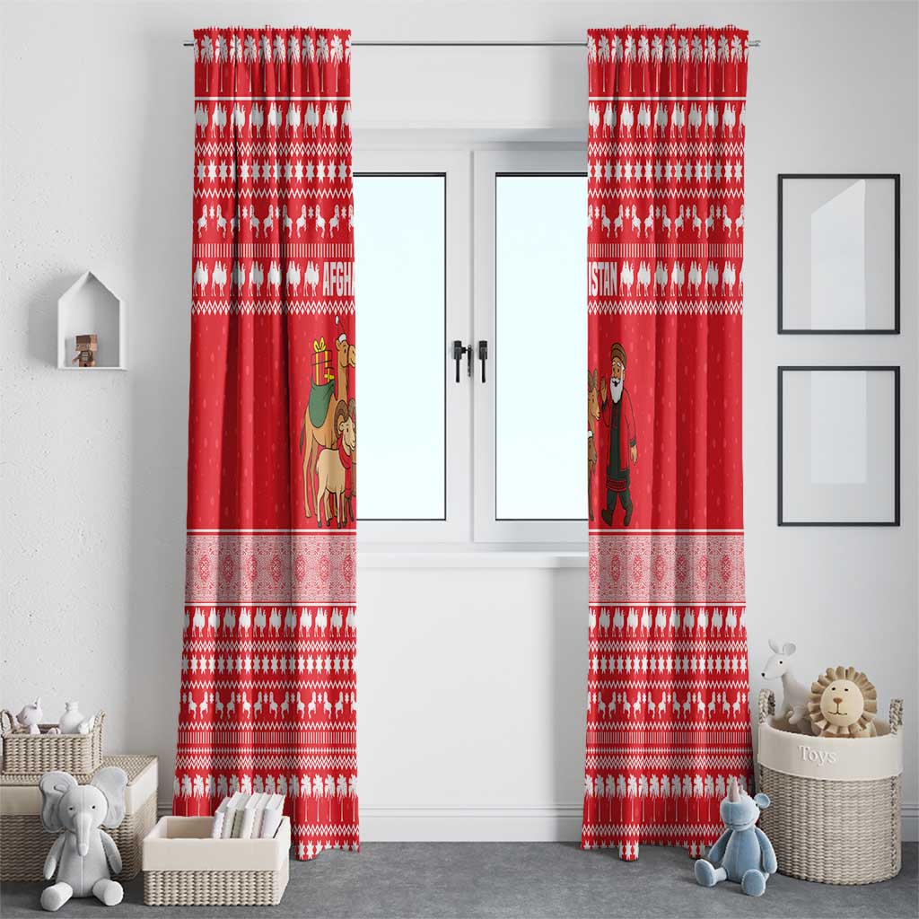 Afghanistan Christmas Window Curtain with Santa Camels Sheep Traditional Pattern and Festive Design - Wonder Print Shop
